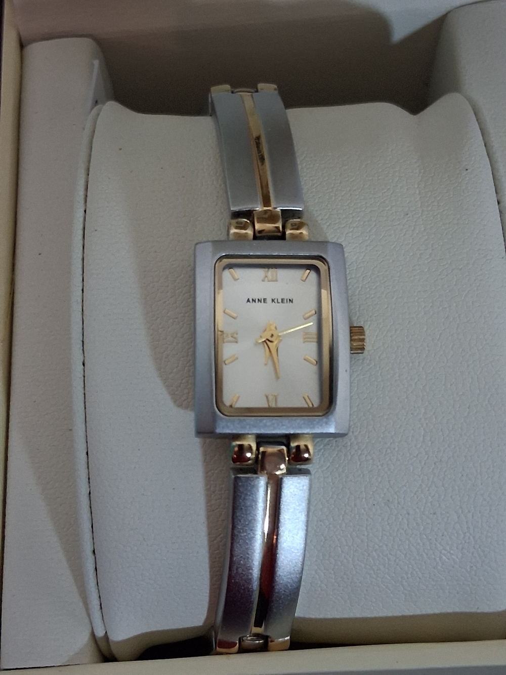 Anne Klein Silver and Gold Rectangular Bracelet Watch
